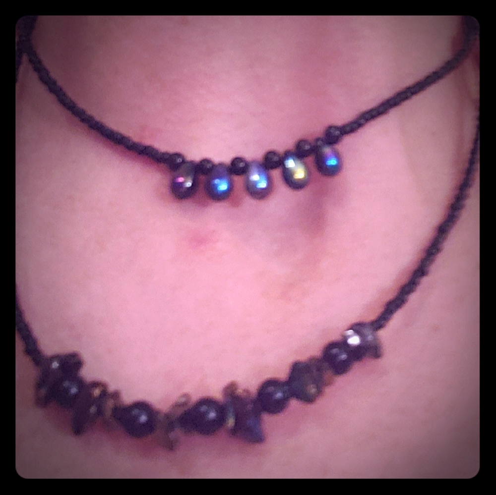 Black multi strand Czech Glass Choker necklace